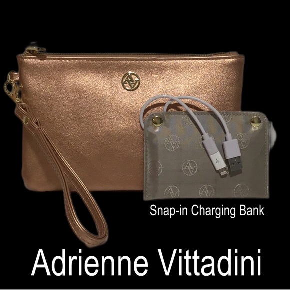 Adrienne Vittadini Wristlet/Clutch with Detachable Phone Charger Pack, Gold - Picture 1 of 10